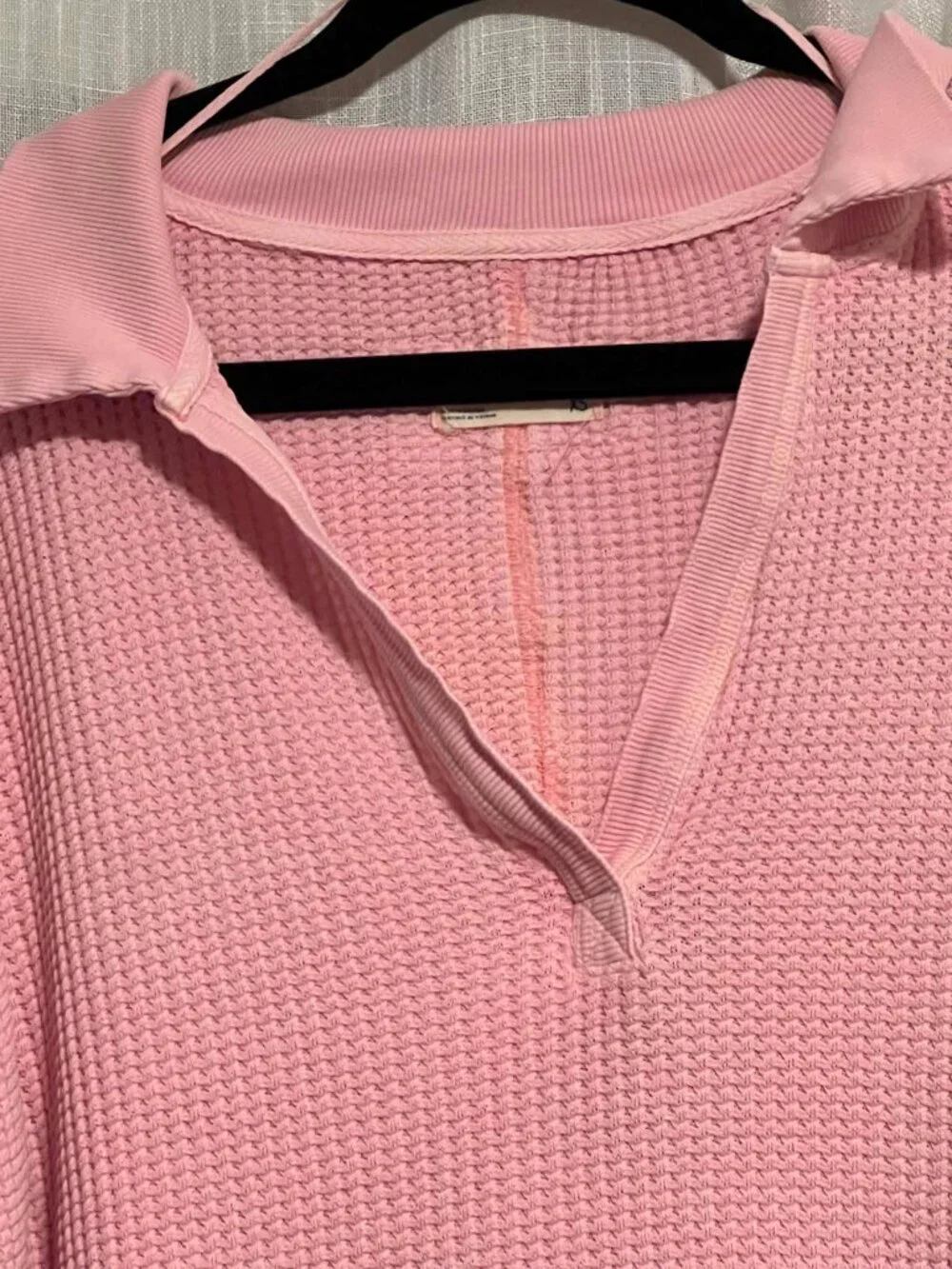 We The Free Top Slouchy Oversized Waffle Knit V-Neck Pink Dogwood Size XS